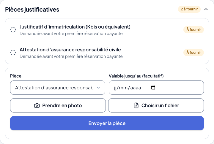 Envoi d’une pièce : photo ou fichier