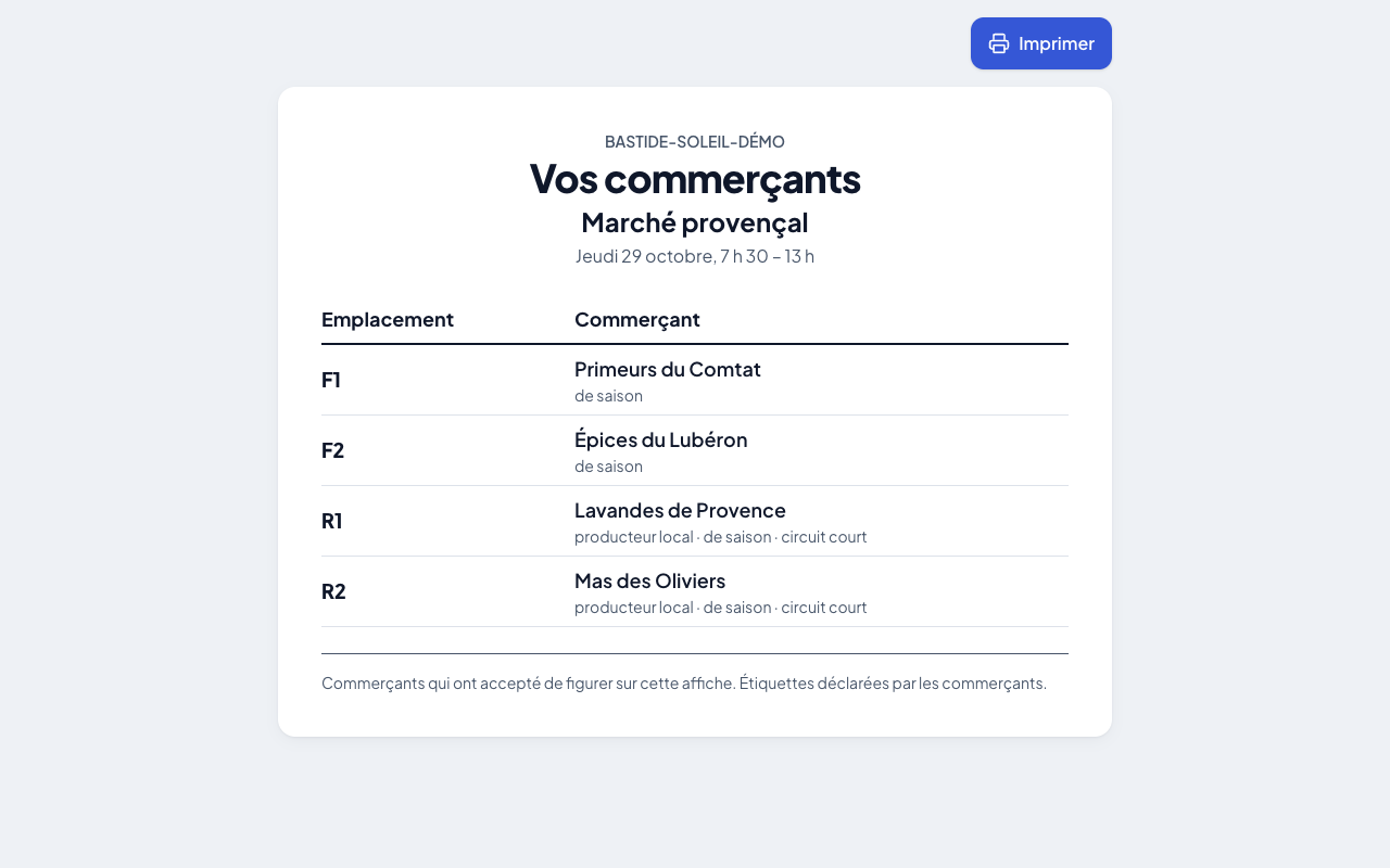 Affiche des commerçants d’une date