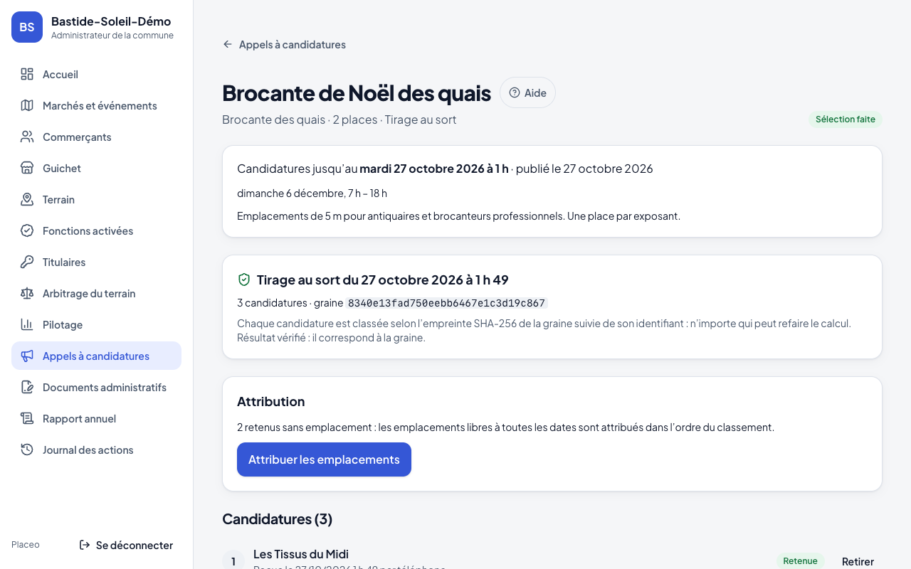 Résultat du tirage au sort et liste des candidatures