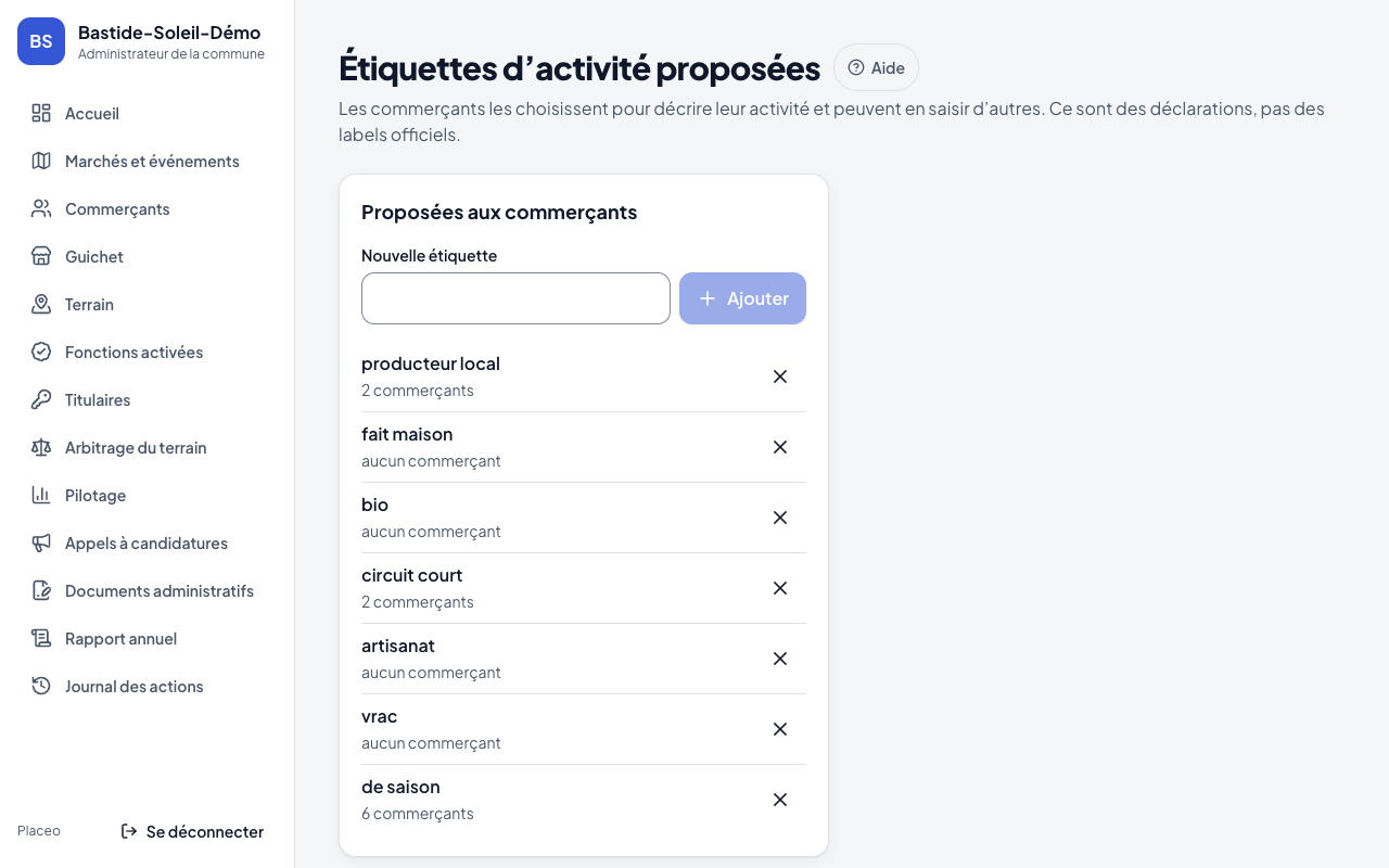 Écran Étiquettes proposées