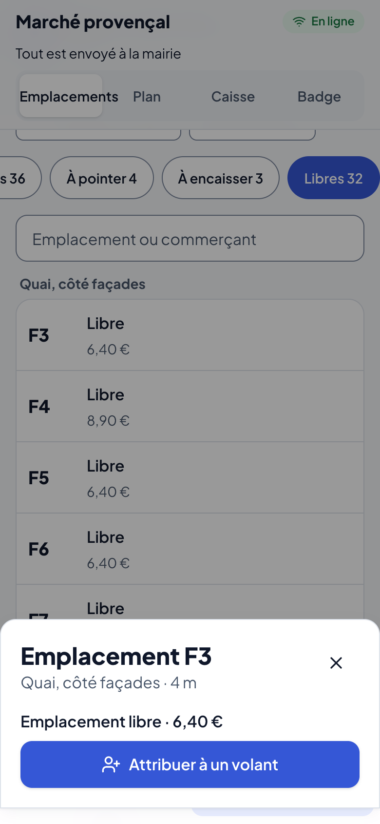 Attribution d’un emplacement à un volant